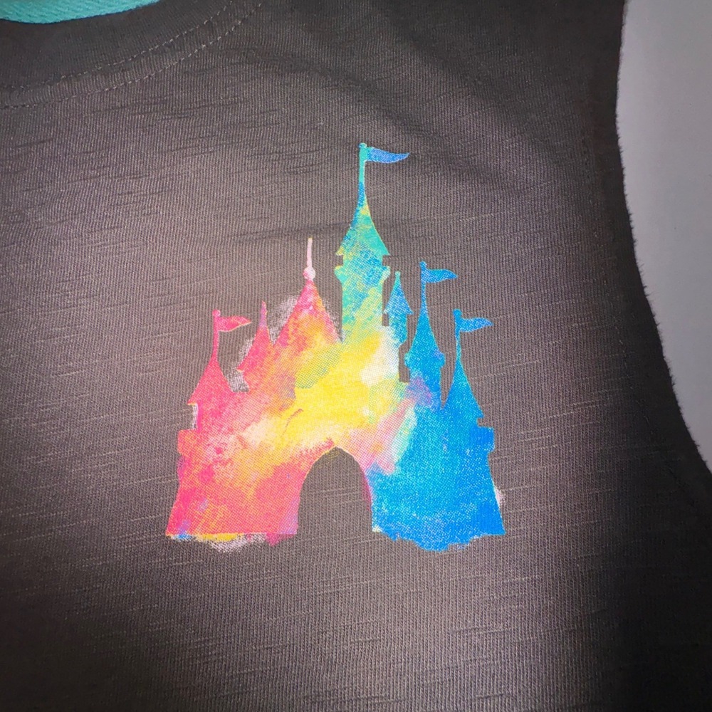 Disney Parks Disneyland Rainbow Castle Watercolor Muscle Tank Top Gray XS/TP - Picture 2 of 6